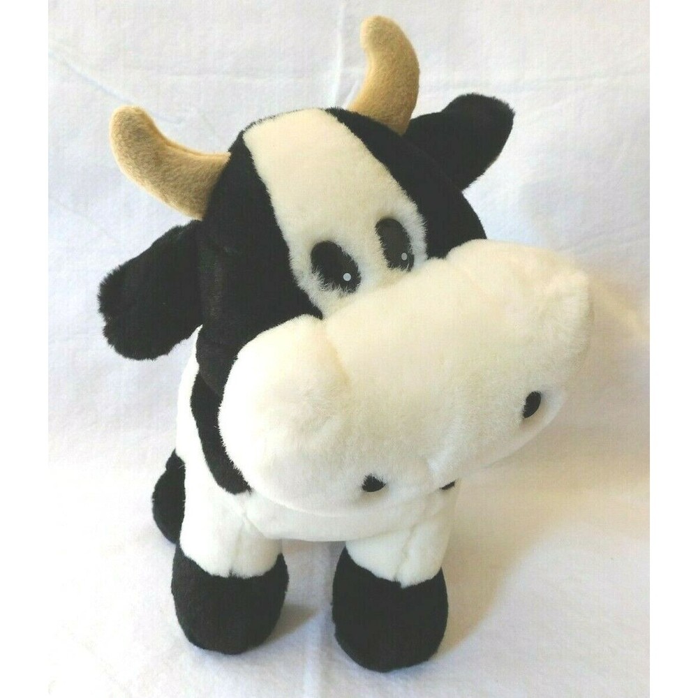 Aurora A & A Plush 13'' Bull/Cow Stuffed Animal White / Black RARE Vintage